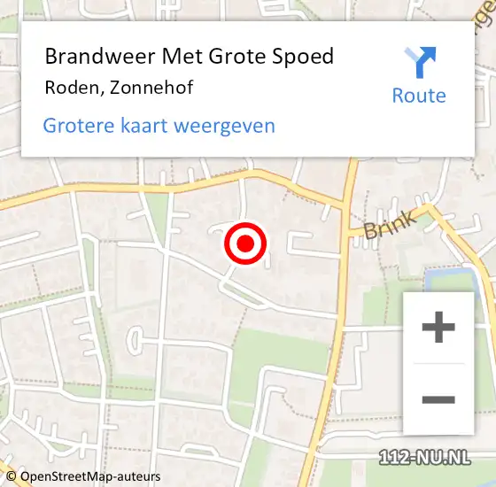 Locatie op kaart van de 112 melding: Brandweer Met Grote Spoed Naar Roden, Zonnehof op 17 september 2023 02:14