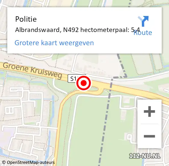 Locatie op kaart van de 112 melding: Politie Albrandswaard, N492 hectometerpaal: 5,4 op 17 september 2023 02:21