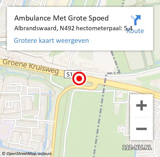 Locatie op kaart van de 112 melding: Ambulance Met Grote Spoed Naar Albrandswaard, N492 hectometerpaal: 5,4 op 17 september 2023 02:23