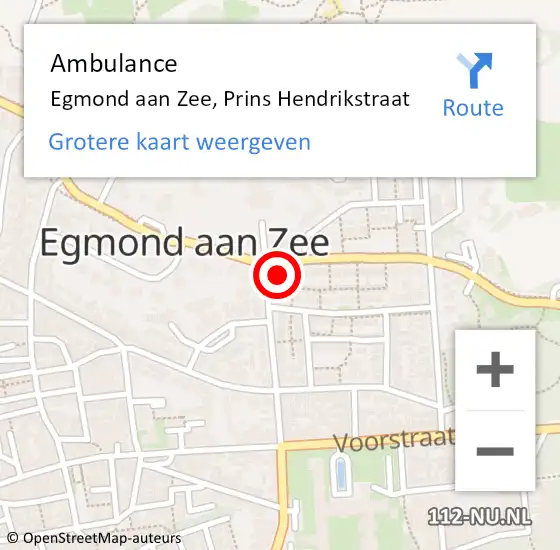 Locatie op kaart van de 112 melding: Ambulance Egmond aan Zee, Prins Hendrikstraat op 8 september 2014 13:46