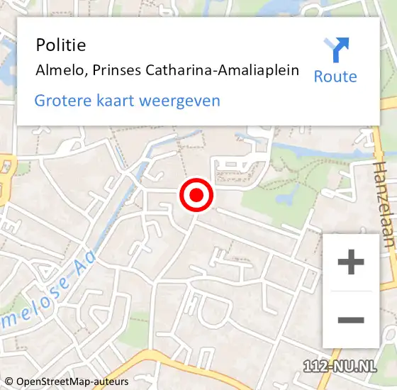 Locatie op kaart van de 112 melding: Politie Almelo, Prinses Catharina-Amaliaplein op 17 september 2023 03:14