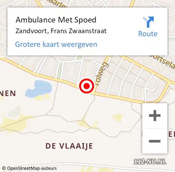 Locatie op kaart van de 112 melding: Ambulance Met Spoed Naar Zandvoort, Frans Zwaanstraat op 17 september 2023 03:24