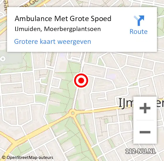 Locatie op kaart van de 112 melding: Ambulance Met Grote Spoed Naar IJmuiden, Moerbergplantsoen op 17 september 2023 05:46