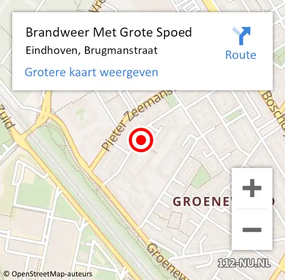 Locatie op kaart van de 112 melding: Brandweer Met Grote Spoed Naar Eindhoven, Brugmanstraat op 17 september 2023 06:52