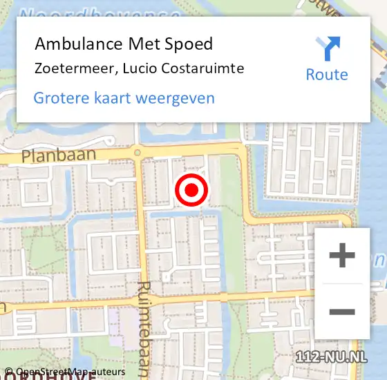 Locatie op kaart van de 112 melding: Ambulance Met Spoed Naar Zoetermeer, Lucio Costaruimte op 17 september 2023 07:37