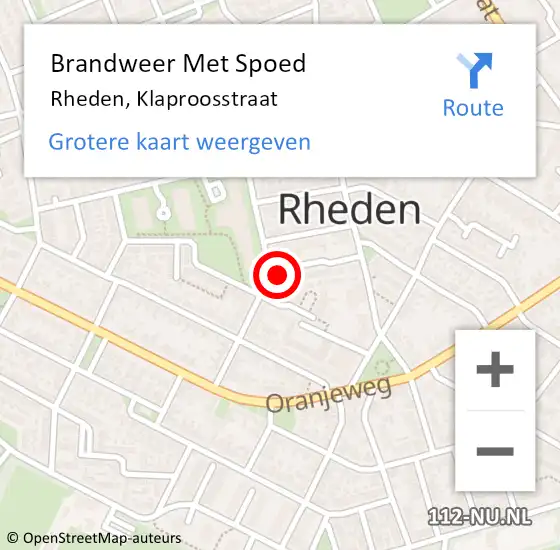 Locatie op kaart van de 112 melding: Brandweer Met Spoed Naar Rheden, Klaproosstraat op 17 september 2023 09:17