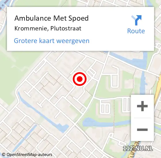 Locatie op kaart van de 112 melding: Ambulance Met Spoed Naar Krommenie, Plutostraat op 17 september 2023 09:27