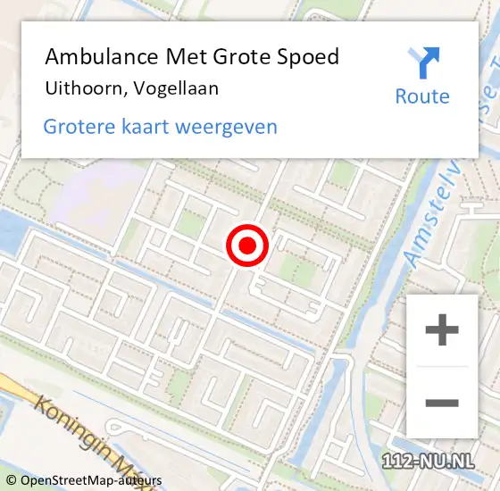 Locatie op kaart van de 112 melding: Ambulance Met Grote Spoed Naar Uithoorn, Vogellaan op 17 september 2023 09:35