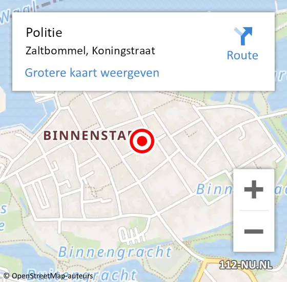 Locatie op kaart van de 112 melding: Politie Zaltbommel, Koningstraat op 17 september 2023 09:39