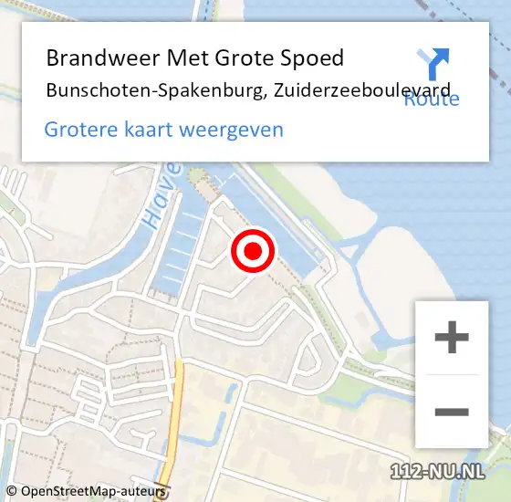 Locatie op kaart van de 112 melding: Brandweer Met Grote Spoed Naar Bunschoten-Spakenburg, Zuiderzeeboulevard op 17 september 2023 10:32