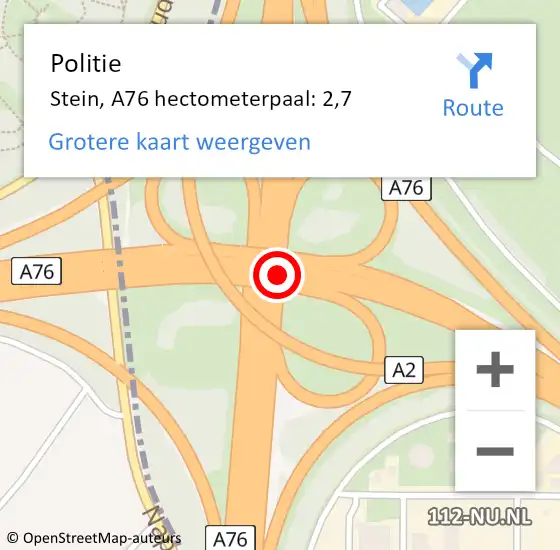 Locatie op kaart van de 112 melding: Politie Stein, A76 hectometerpaal: 2,7 op 17 september 2023 12:07