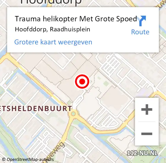 Locatie op kaart van de 112 melding: Trauma helikopter Met Grote Spoed Naar Hoofddorp, Raadhuisplein op 17 september 2023 12:14