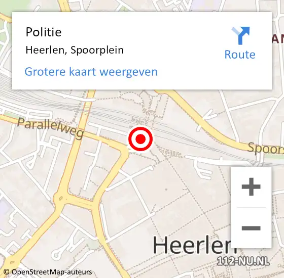 Locatie op kaart van de 112 melding: Politie Heerlen, Spoorplein op 17 september 2023 12:18