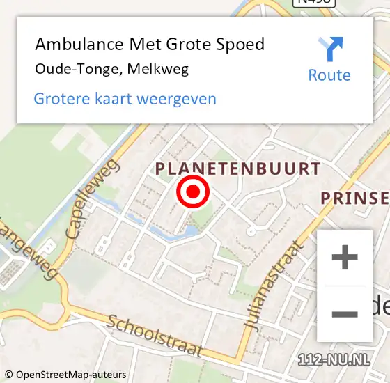 Locatie op kaart van de 112 melding: Ambulance Met Grote Spoed Naar Oude-Tonge, Melkweg op 17 september 2023 12:21