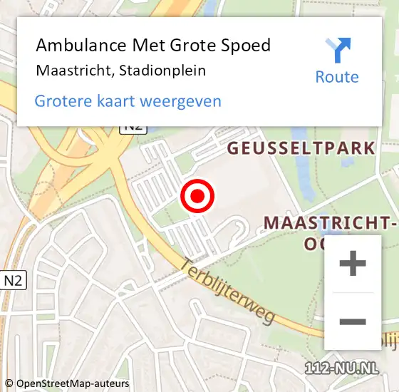 Locatie op kaart van de 112 melding: Ambulance Met Grote Spoed Naar Maastricht, Stadionplein op 17 september 2023 12:44