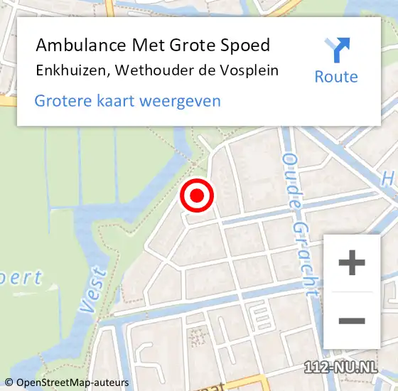 Locatie op kaart van de 112 melding: Ambulance Met Grote Spoed Naar Enkhuizen, Wethouder de Vosplein op 17 september 2023 12:46