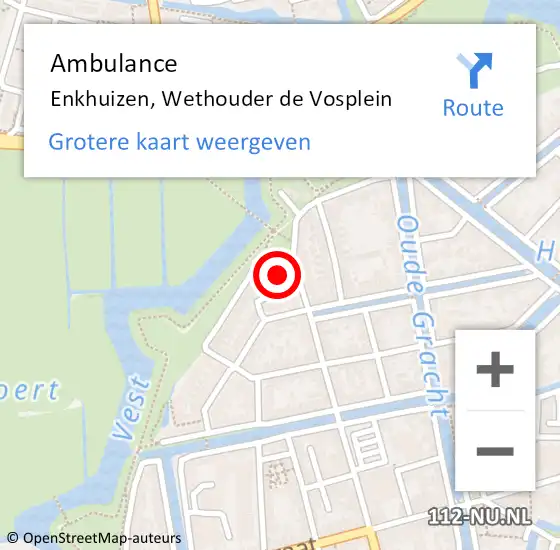 Locatie op kaart van de 112 melding: Ambulance Enkhuizen, Wethouder de Vosplein op 17 september 2023 12:49