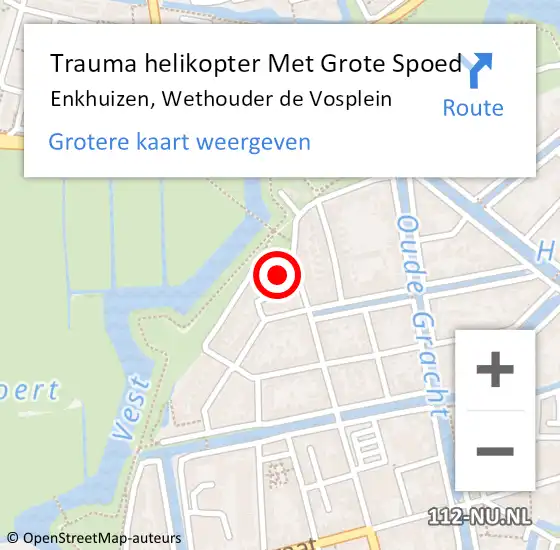 Locatie op kaart van de 112 melding: Trauma helikopter Met Grote Spoed Naar Enkhuizen, Wethouder de Vosplein op 17 september 2023 12:55