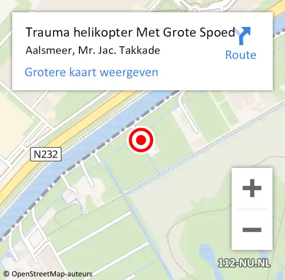 Locatie op kaart van de 112 melding: Trauma helikopter Met Grote Spoed Naar Aalsmeer, Mr. Jac. Takkade op 17 september 2023 12:59