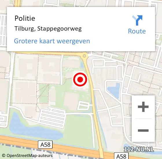 Locatie op kaart van de 112 melding: Politie Tilburg, Stappegoorweg op 17 september 2023 13:15