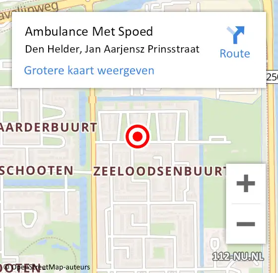 Locatie op kaart van de 112 melding: Ambulance Met Spoed Naar Den Helder, Jan Aarjensz Prinsstraat op 17 september 2023 14:02