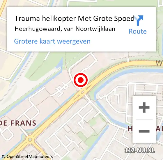 Locatie op kaart van de 112 melding: Trauma helikopter Met Grote Spoed Naar Heerhugowaard, van Noortwijklaan op 17 september 2023 14:42