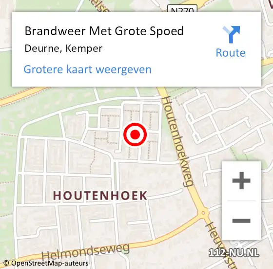 Locatie op kaart van de 112 melding: Brandweer Met Grote Spoed Naar Deurne, Kemper op 17 september 2023 14:53