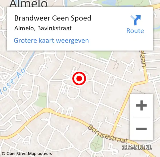 Locatie op kaart van de 112 melding: Brandweer Geen Spoed Naar Almelo, Bavinkstraat op 17 september 2023 14:56