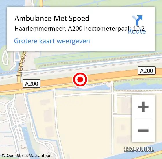 Locatie op kaart van de 112 melding: Ambulance Met Spoed Naar Haarlemmermeer, A200 hectometerpaal: 10,2 op 17 september 2023 16:16
