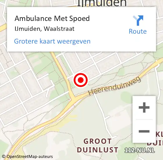 Locatie op kaart van de 112 melding: Ambulance Met Spoed Naar IJmuiden, Waalstraat op 17 september 2023 16:27