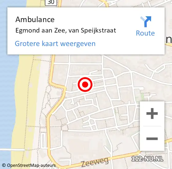 Locatie op kaart van de 112 melding: Ambulance Egmond aan Zee, van Speijkstraat op 17 september 2023 16:38