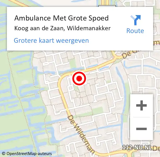 Locatie op kaart van de 112 melding: Ambulance Met Grote Spoed Naar Koog aan de Zaan, Wildemanakker op 17 september 2023 17:09