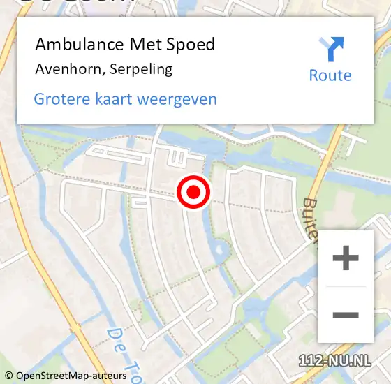 Locatie op kaart van de 112 melding: Ambulance Met Spoed Naar Avenhorn, Serpeling op 17 september 2023 17:19