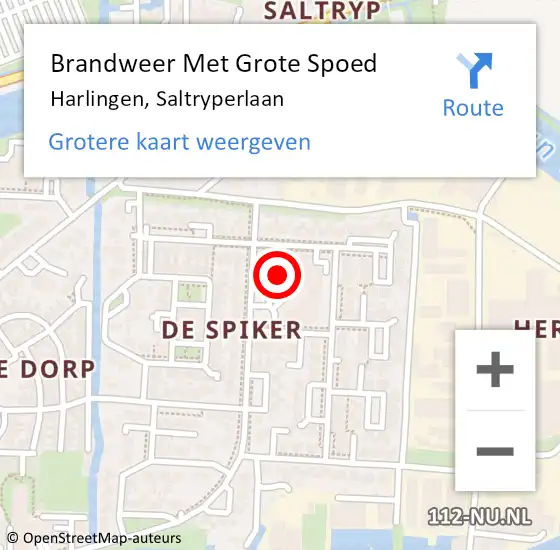 Locatie op kaart van de 112 melding: Brandweer Met Grote Spoed Naar Harlingen, Saltryperlaan op 17 september 2023 18:01