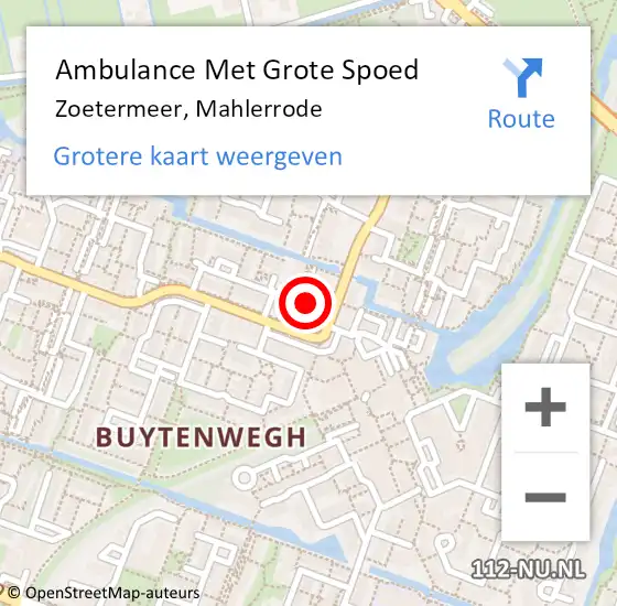 Locatie op kaart van de 112 melding: Ambulance Met Grote Spoed Naar Zoetermeer, Mahlerrode op 17 september 2023 18:12