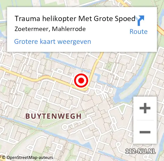 Locatie op kaart van de 112 melding: Trauma helikopter Met Grote Spoed Naar Zoetermeer, Mahlerrode op 17 september 2023 18:14