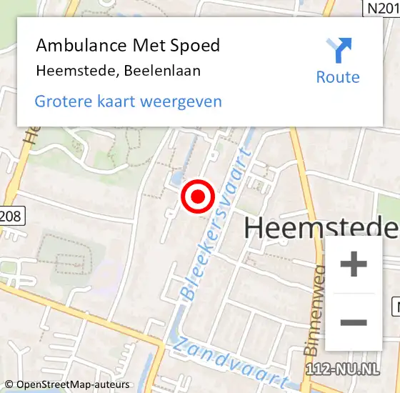 Locatie op kaart van de 112 melding: Ambulance Met Spoed Naar Heemstede, Beelenlaan op 17 september 2023 19:32