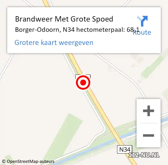 Locatie op kaart van de 112 melding: Brandweer Met Grote Spoed Naar Borger-Odoorn, N34 hectometerpaal: 68,1 op 17 september 2023 19:37