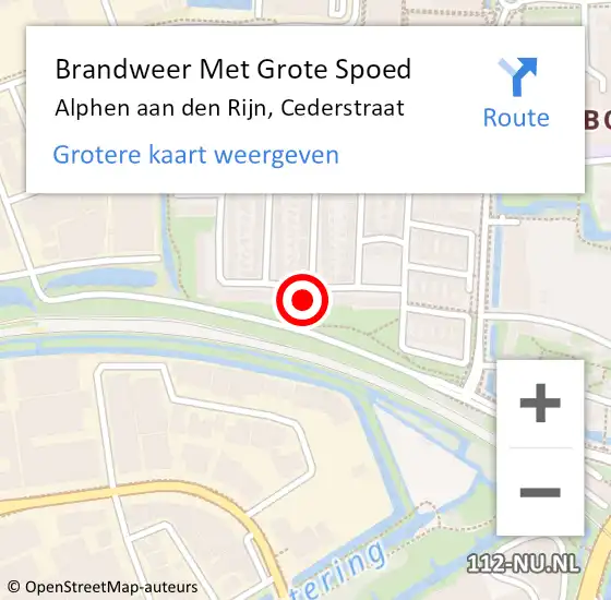 Locatie op kaart van de 112 melding: Brandweer Met Grote Spoed Naar Alphen aan den Rijn, Cederstraat op 17 september 2023 19:48