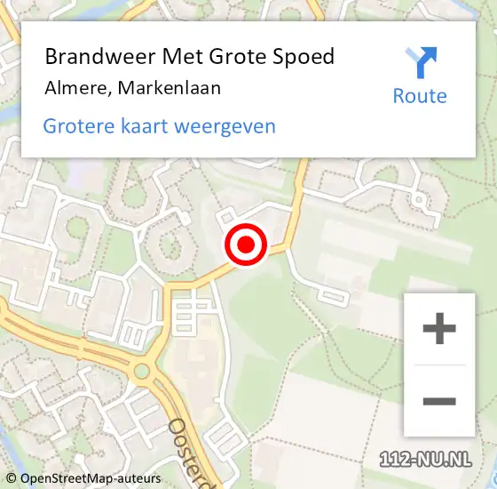Locatie op kaart van de 112 melding: Brandweer Met Grote Spoed Naar Almere, Markenlaan op 17 september 2023 20:05
