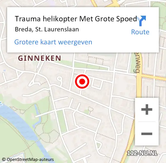 Locatie op kaart van de 112 melding: Trauma helikopter Met Grote Spoed Naar Breda, St. Laurenslaan op 17 september 2023 20:14