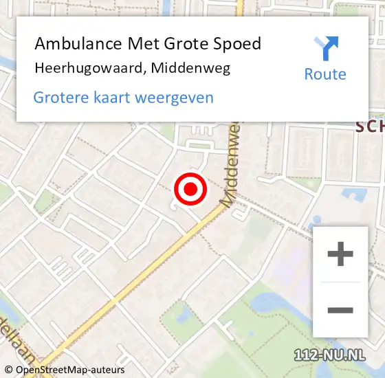 Locatie op kaart van de 112 melding: Ambulance Met Grote Spoed Naar Heerhugowaard, Middenweg op 17 september 2023 20:46