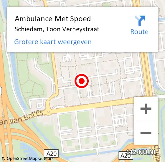 Locatie op kaart van de 112 melding: Ambulance Met Spoed Naar Schiedam, Toon Verheystraat op 17 september 2023 20:59
