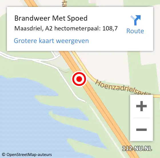 Locatie op kaart van de 112 melding: Brandweer Met Spoed Naar Maasdriel, A2 hectometerpaal: 108,7 op 17 september 2023 21:24
