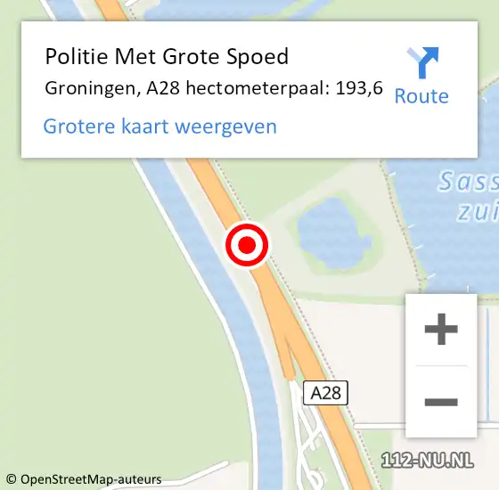Locatie op kaart van de 112 melding: Politie Met Grote Spoed Naar Groningen, A28 hectometerpaal: 193,6 op 17 september 2023 21:57
