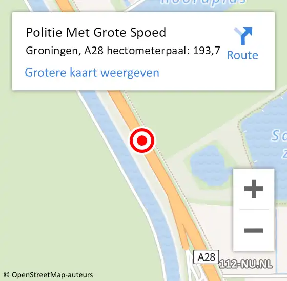 Locatie op kaart van de 112 melding: Politie Met Grote Spoed Naar Groningen, A28 hectometerpaal: 193,7 op 17 september 2023 21:57