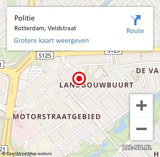 Locatie op kaart van de 112 melding: Politie Rotterdam, Veldstraat op 17 september 2023 22:13