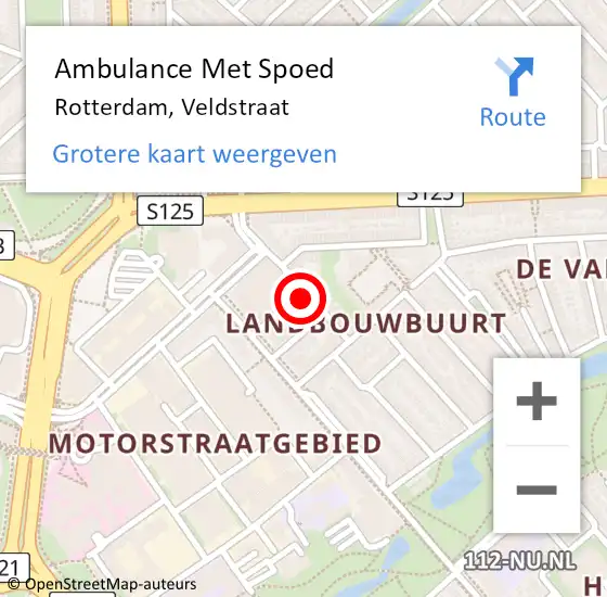 Locatie op kaart van de 112 melding: Ambulance Met Spoed Naar Rotterdam, Veldstraat op 17 september 2023 22:13