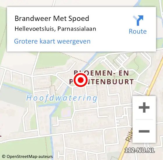 Locatie op kaart van de 112 melding: Brandweer Met Spoed Naar Hellevoetsluis, Parnassialaan op 17 september 2023 22:23