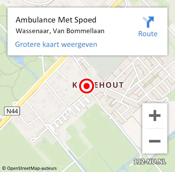 Locatie op kaart van de 112 melding: Ambulance Met Spoed Naar Wassenaar, Van Bommellaan op 17 september 2023 22:39